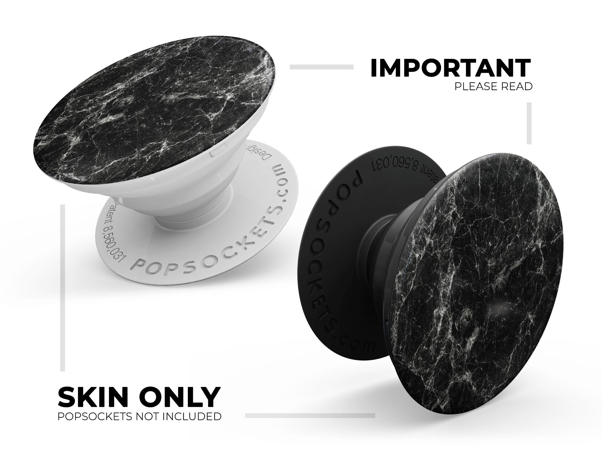Black Scratched Marble - Skin Kit for PopSockets and other Smartphone