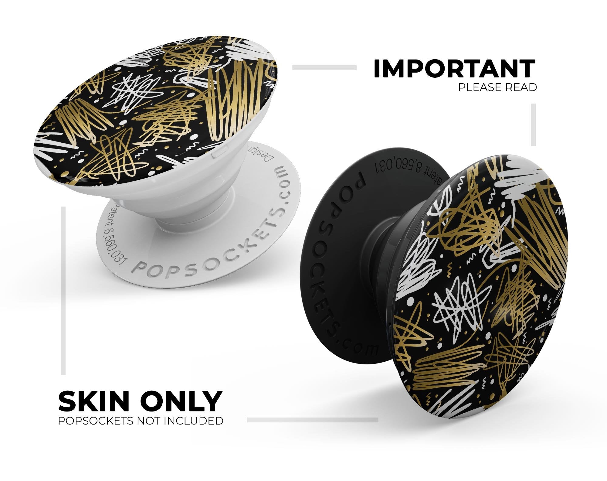 Gold and Black Squiggly - Skin Kit for PopSockets and other Smartphone